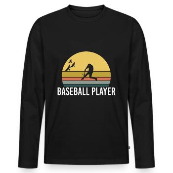 Retro Vintage Sunset Évolution Baseball - Männer Premium Bio Langarmshirt - Schwarz - Vorne - Nico (187cm)