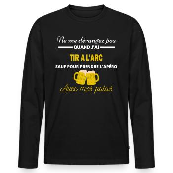 Ne me dérangez pas QUAND J'ai l'apéro tir a l'arc - T-shirt manches longues Premium bio Homme - noir - Devant - Nico (187cm)