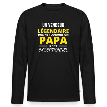 VENDEUR légendaire drôle papa exceptionnel - T-shirt manches longues Premium bio Homme - noir - Devant - Nico (187cm)