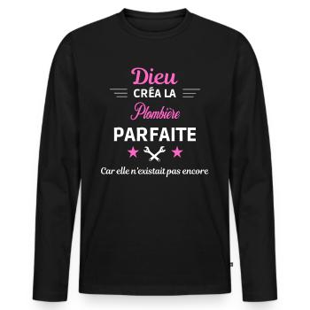 dieu créa la parfaite humour Plombière - T-shirt manches longues Premium bio Homme - noir - Devant - Nico (187cm)