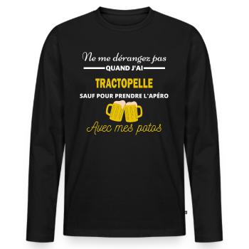 Ne me dérangez pas QUAND J'ai l'apéro tractopelle - T-shirt manches longues Premium bio Homme - noir - Devant - Nico (187cm)