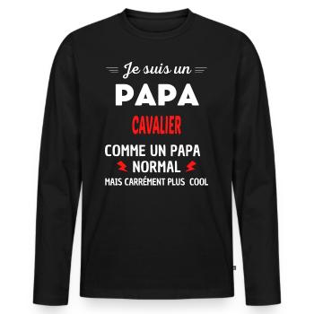 Je suis un PAPA CAVALIER - T-shirt manches longues Premium bio Homme - noir - Devant - Nico (187cm)