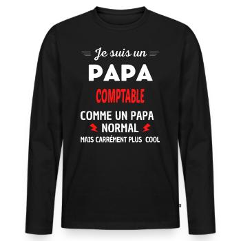 Je suis un PAPA COMPTABLE - T-shirt manches longues Premium bio Homme - noir - Devant - Nico (187cm)