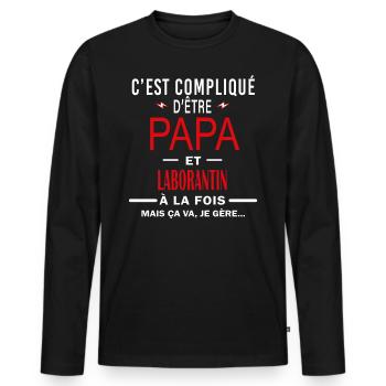 papa Et LABORANTIN cadeau citation - T-shirt manches longues Premium bio Homme - noir - Devant - Nico (187cm)