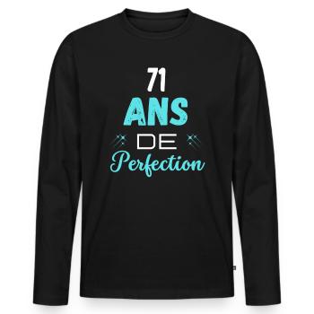 âge de la perfection cadeau humoristique 71 ans - T-shirt manches longues Premium bio Homme - noir - Devant - Nico (187cm)