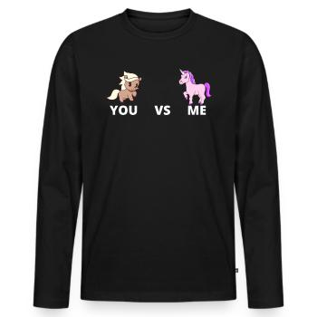 Du gegen mich PFERD EINHORN - Männer Premium Bio Langarmshirt - Schwarz - Vorne - Nico (187cm)