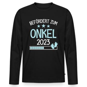 Befördert zu Onkel 2023 Geschenk für neuen Onkel - Männer Premium Bio Langarmshirt - Schwarz - Vorne - Nico (187cm)