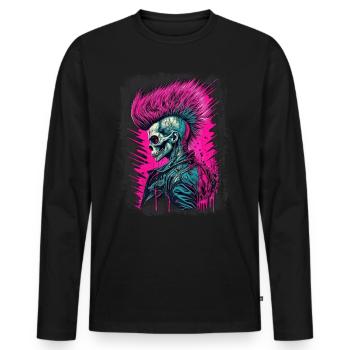 Synthwave Zombie Skull - T-shirt manches longues Premium bio Homme - noir - Devant - Nico (187cm)
