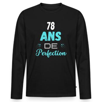 âge de la perfection cadeau humoristique 78 ans - T-shirt manches longues Premium bio Homme - noir - Devant - Nico (187cm)