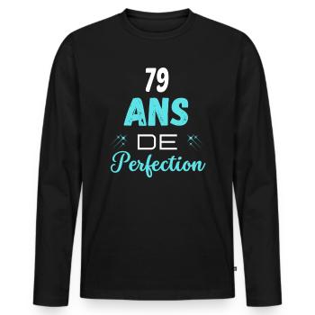 âge de la perfection cadeau humoristique 79 ans - T-shirt manches longues Premium bio Homme - noir - Devant - Nico (187cm)