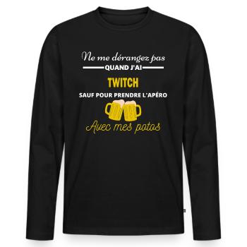 Ne me dérangez pas QUAND J'ai l'apéro twitch - T-shirt manches longues Premium bio Homme - noir - Devant - Nico (187cm)