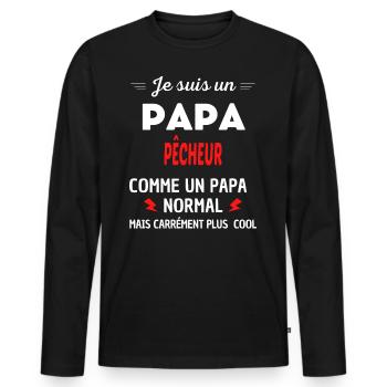 Je suis un PAPA PÊCHEUR - T-shirt manches longues Premium bio Homme - noir - Devant - Nico (187cm)