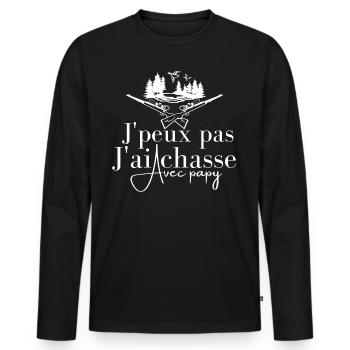 J'Peux Pas J'ai Chasse avec mon Papy - T-shirt manches longues Premium bio Homme - noir - Devant - Nico (187cm)