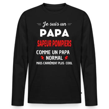 Je suis un PAPA SAPEUR POMPIERS - T-shirt manches longues Premium bio Homme - noir - Devant - Nico (187cm)