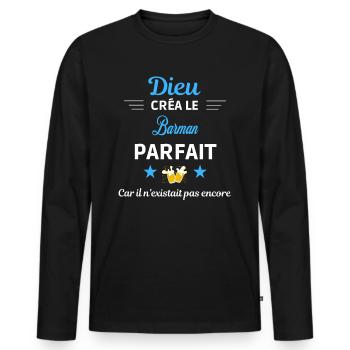 dieu créa parfait humour de bureau Barman - T-shirt manches longues Premium bio Homme - noir - Devant - Nico (187cm)