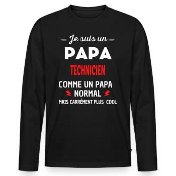 Je suis un PAPA TECHNICIEN - T-shirt manches longues Premium bio Homme - noir - Devant - Nico (187cm)