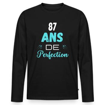 âge de la perfection cadeau humoristique 87 ans - T-shirt manches longues Premium bio Homme - noir - Devant - Nico (187cm)