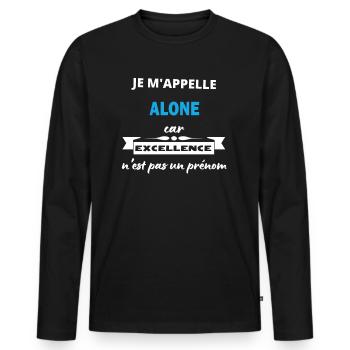Je m'appelle excellence Alone - T-shirt manches longues Premium bio Homme - noir - Devant - Nico (187cm)