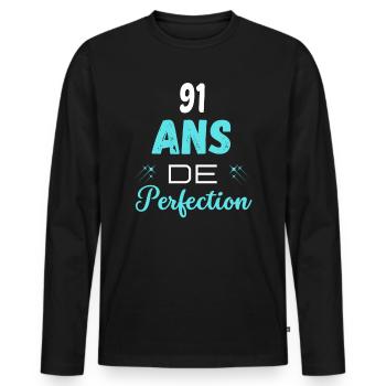 âge de la perfection cadeau humoristique 91 ans - T-shirt manches longues Premium bio Homme - noir - Devant - Nico (187cm)