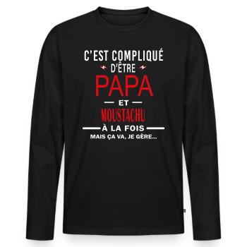 papa Et MOUSTACHU cadeau citation - T-shirt manches longues Premium bio Homme - noir - Devant - Nico (187cm)