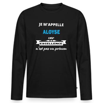 Je m'appelle excellence Aloyse - T-shirt manches longues Premium bio Homme - noir - Devant - Nico (187cm)