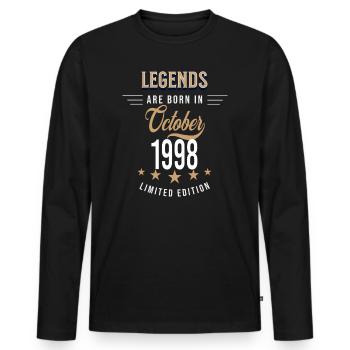 Les légendes sont nées en octobre 1998 - T-shirt manches longues Premium bio Homme - noir - Devant - Nico (187cm)