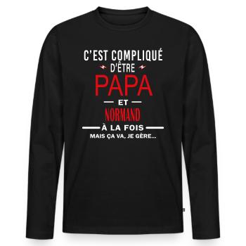 papa Et NORMAND cadeau citation - T-shirt manches longues Premium bio Homme - noir - Devant - Nico (187cm)