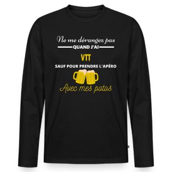 Ne me dérangez pas QUAND J'ai l'apéro vtt - T-shirt manches longues Premium bio Homme - noir - Devant - Nico (187cm)