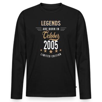 Legends are born in October 2005 - Men's Premium Organic Long Sleeve Shirt - black - Front - Nico (187cm)