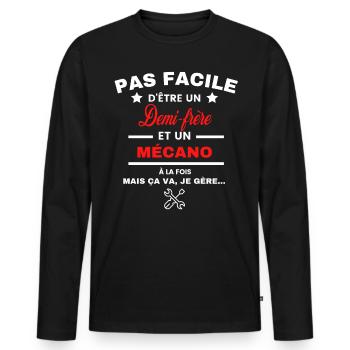 pas facile d'être Mécano et Demi-frère - T-shirt manches longues Premium bio Homme - noir - Devant - Nico (187cm)
