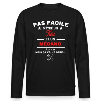 pas facile d'être Mécano et Frère - T-shirt manches longues Premium bio Homme - noir - Devant - Nico (187cm)