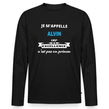 Je m'appelle excellence Alvin - T-shirt manches longues Premium bio Homme - noir - Devant - Nico (187cm)