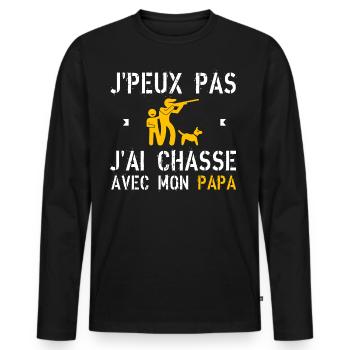 J'peux pas j'ai chasse avec mon papa - T-shirt manches longues Premium bio Homme - noir - Devant - Nico (187cm)