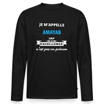 Je m'appelle excellence Amayas - T-shirt manches longues Premium bio Homme - noir - Devant - Nico (187cm)
