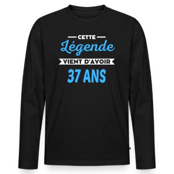 Cette Légende vient d'avoir 37 ans - Männer Premium Bio Langarmshirt - Schwarz - Vorne - Nico (187cm)