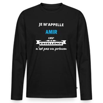 Je m'appelle excellence Amir - T-shirt manches longues Premium bio Homme - noir - Devant - Nico (187cm)