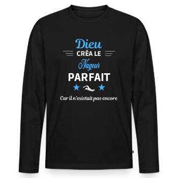dieu créa parfait humour de bureau Nageur - T-shirt manches longues Premium bio Homme - noir - Devant - Nico (187cm)
