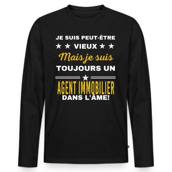 Je suis peut-être vieux AGENT IMMOBILIER - T-shirt manches longues Premium bio Homme - noir - Devant - Nico (187cm)
