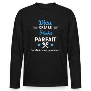 dieu créa parfait humour de bureau Plombier - T-shirt manches longues Premium bio Homme - noir - Devant - Nico (187cm)