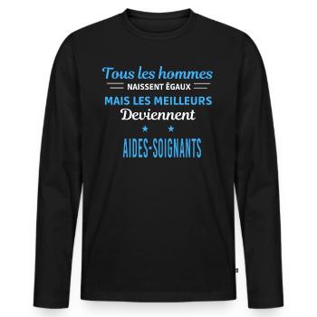 tous les hommes naissent égaux Aides-soignants - T-shirt manches longues Premium bio Homme - noir - Devant - Nico (187cm)
