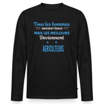 tous les hommes naissent égaux Agriculteurs - T-shirt manches longues Premium bio Homme - noir - Devant - Nico (187cm)
