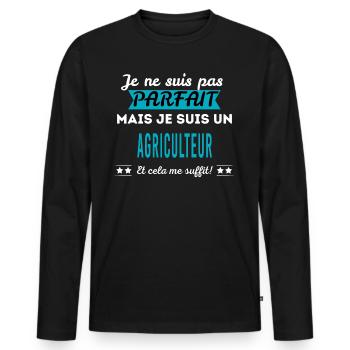 Je ne suis pas parfait AGRICULTEUR - T-shirt manches longues Premium bio Homme - noir - Devant - Nico (187cm)