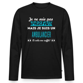 Je ne suis pas parfait AMBULANCIER - T-shirt manches longues Premium bio Homme - noir - Devant - Nico (187cm)