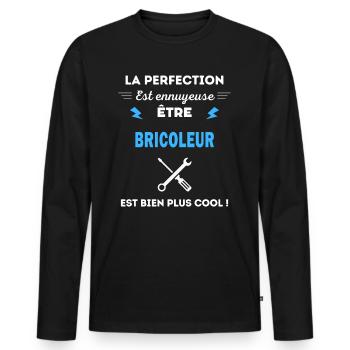 La perfection est ennuyeuse cool BRICOLEUR - T-shirt manches longues Premium bio Homme - noir - Devant - Nico (187cm)