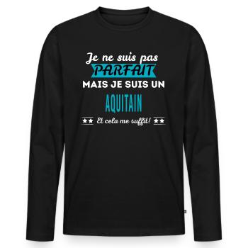 Je ne suis pas parfait AQUITAIN - T-shirt manches longues Premium bio Homme - noir - Devant - Nico (187cm)