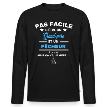 pas facile d'être pêcheur et Grand-père - T-shirt manches longues Premium bio Homme - noir - Devant - Nico (187cm)