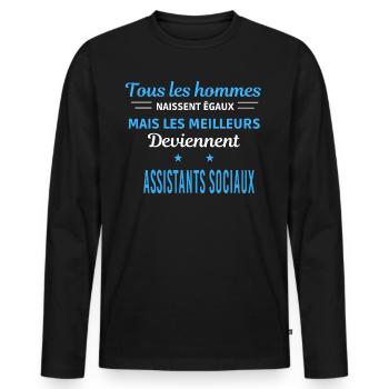 tous les hommes naissent égaux Assistants sociaux - T-shirt manches longues Premium bio Homme - noir - Devant - Nico (187cm)