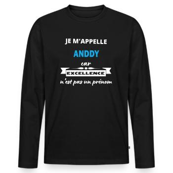 Je m'appelle excellence Anddy - T-shirt manches longues Premium bio Homme - noir - Devant - Nico (187cm)