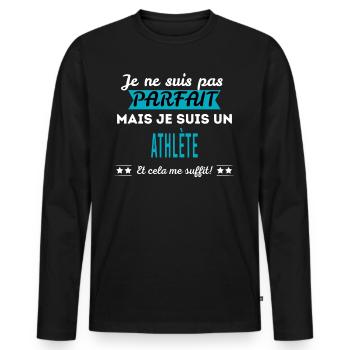 Je ne suis pas parfait ATHLÈTE - T-shirt manches longues Premium bio Homme - noir - Devant - Nico (187cm)