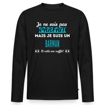 Je ne suis pas parfait BARMAN - T-shirt manches longues Premium bio Homme - noir - Devant - Nico (187cm)